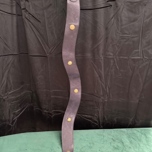 ECHT LEDER, navy blue leather belt with gold buckle - Picture 3 of 5